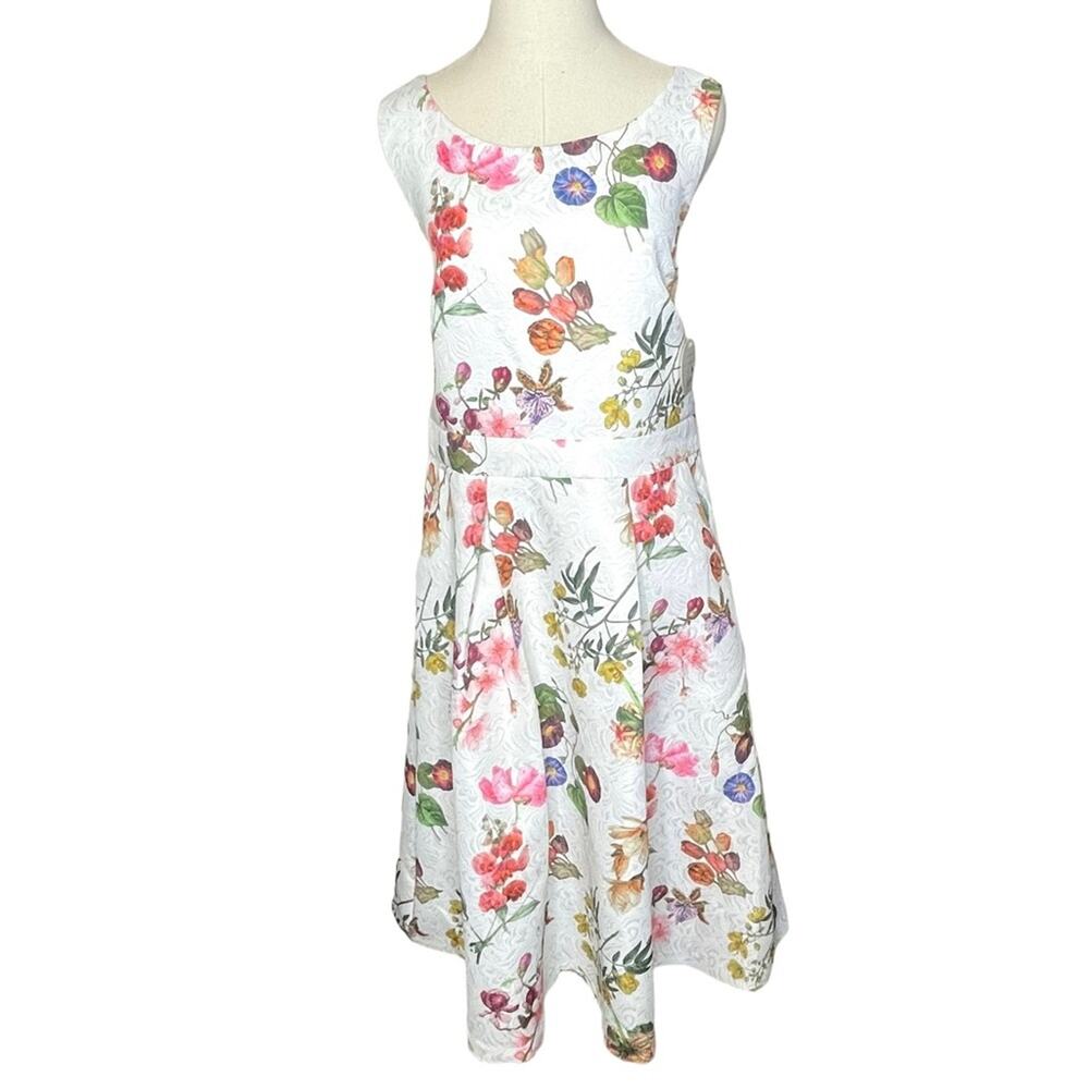 Yumi Size XL Floral Jacquard Midi Skater Dress NEW WITH TAGS Sleeveless Fitted
